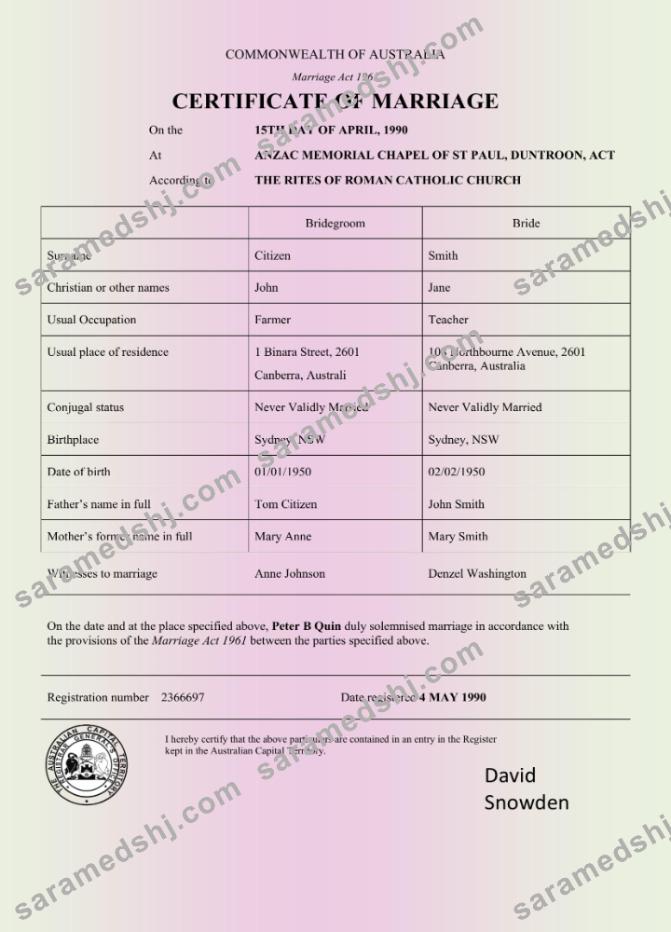 Australia Commonwealth of Australia marriage certificate Word and pdf format